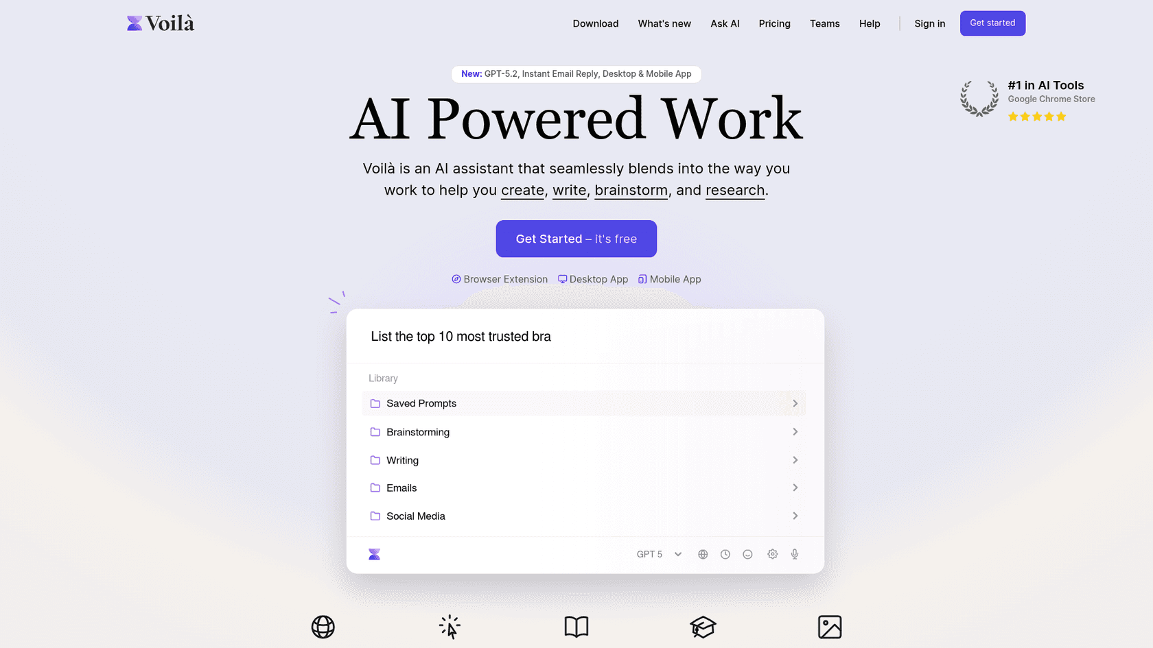 A screenshot of the Voilà AI text generator, an assistant that works within your browser.