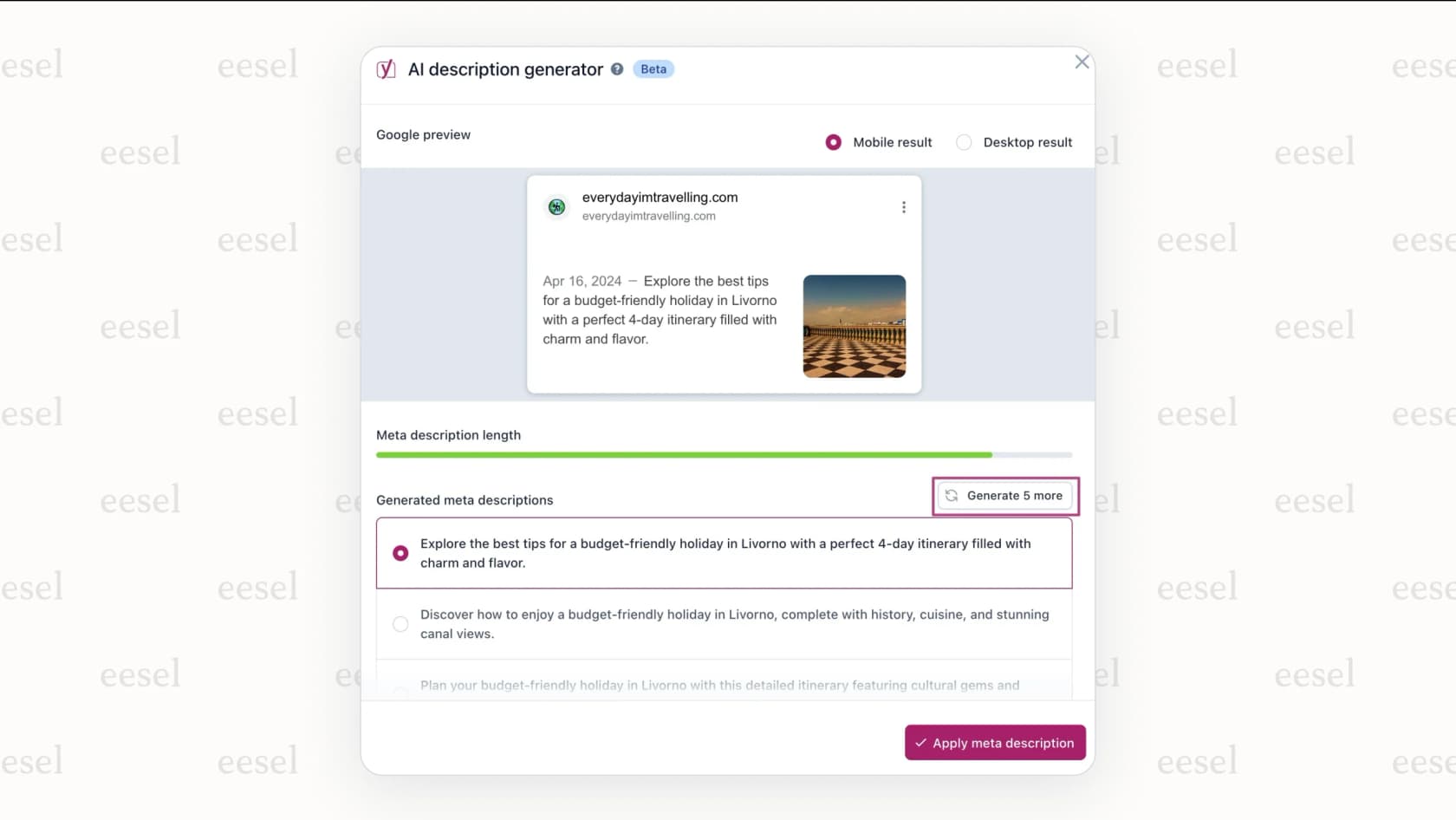 Screenshot demonstrating a WooCommerce AI creating a unique product description, saving hours of manual writing time.