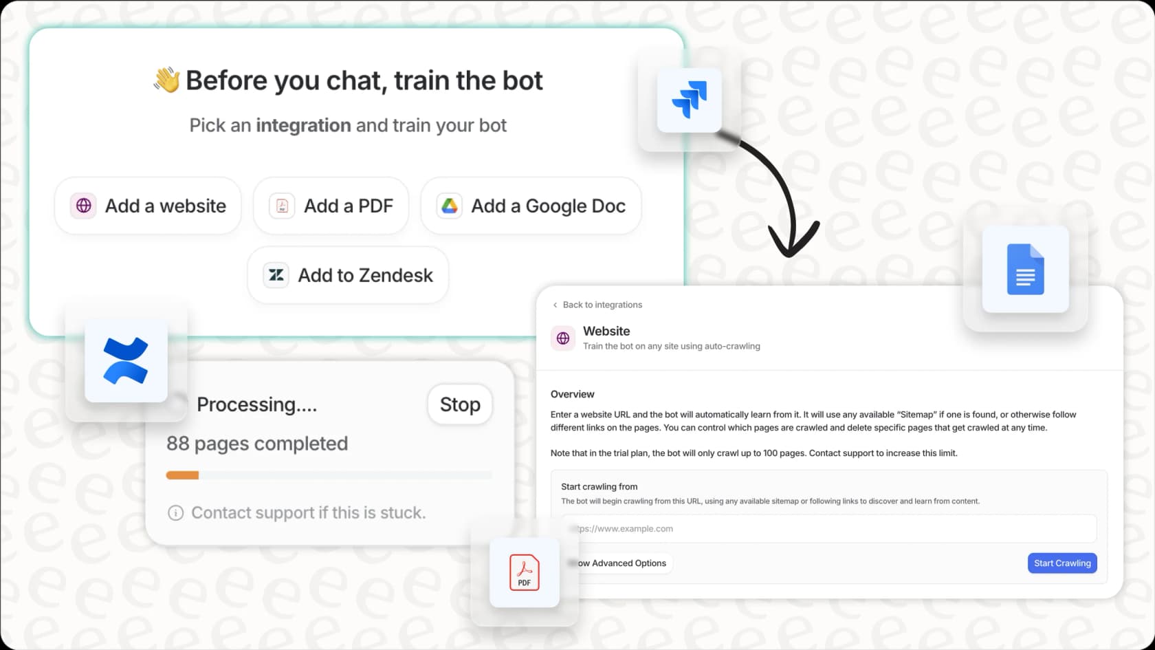 eesel AI dashboard with integrations and customization options.