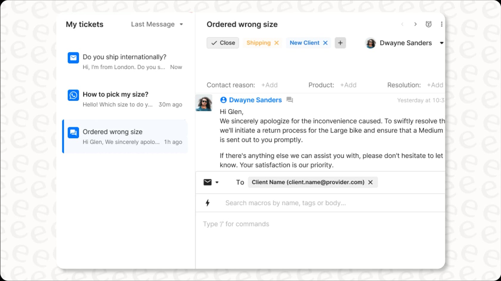 Zoho Desk dashboard for managing customer interactions.