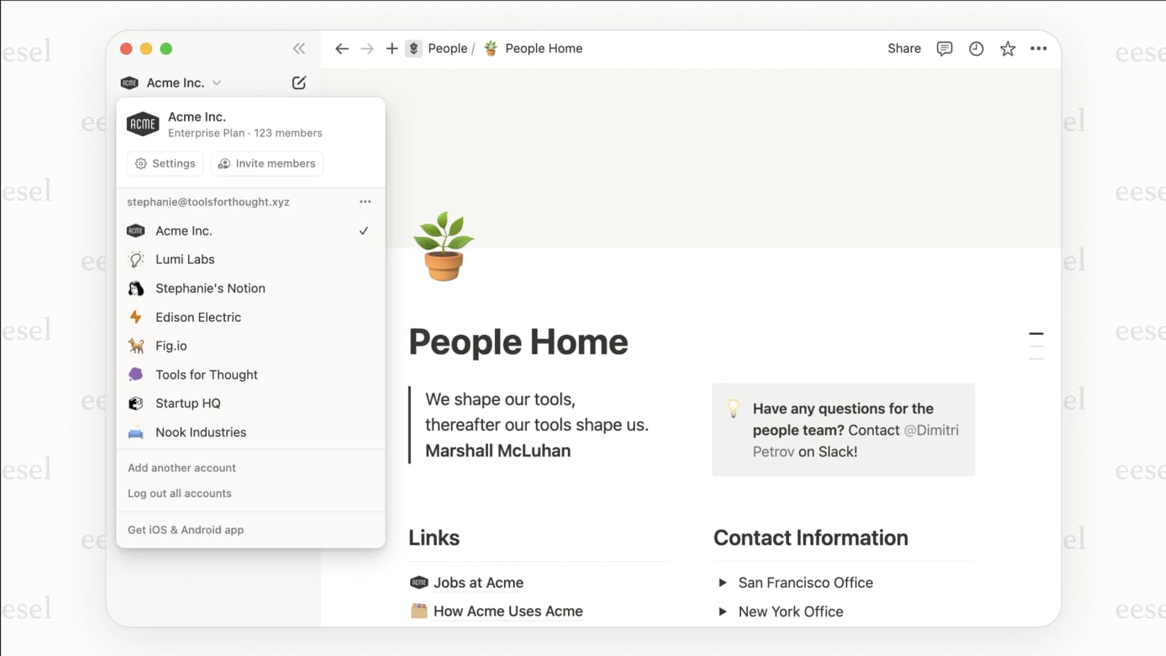 Screenshot of the Notion workspace showing pages, blocks, databases, and teamspaces, which are key components that affect Notion pricing.