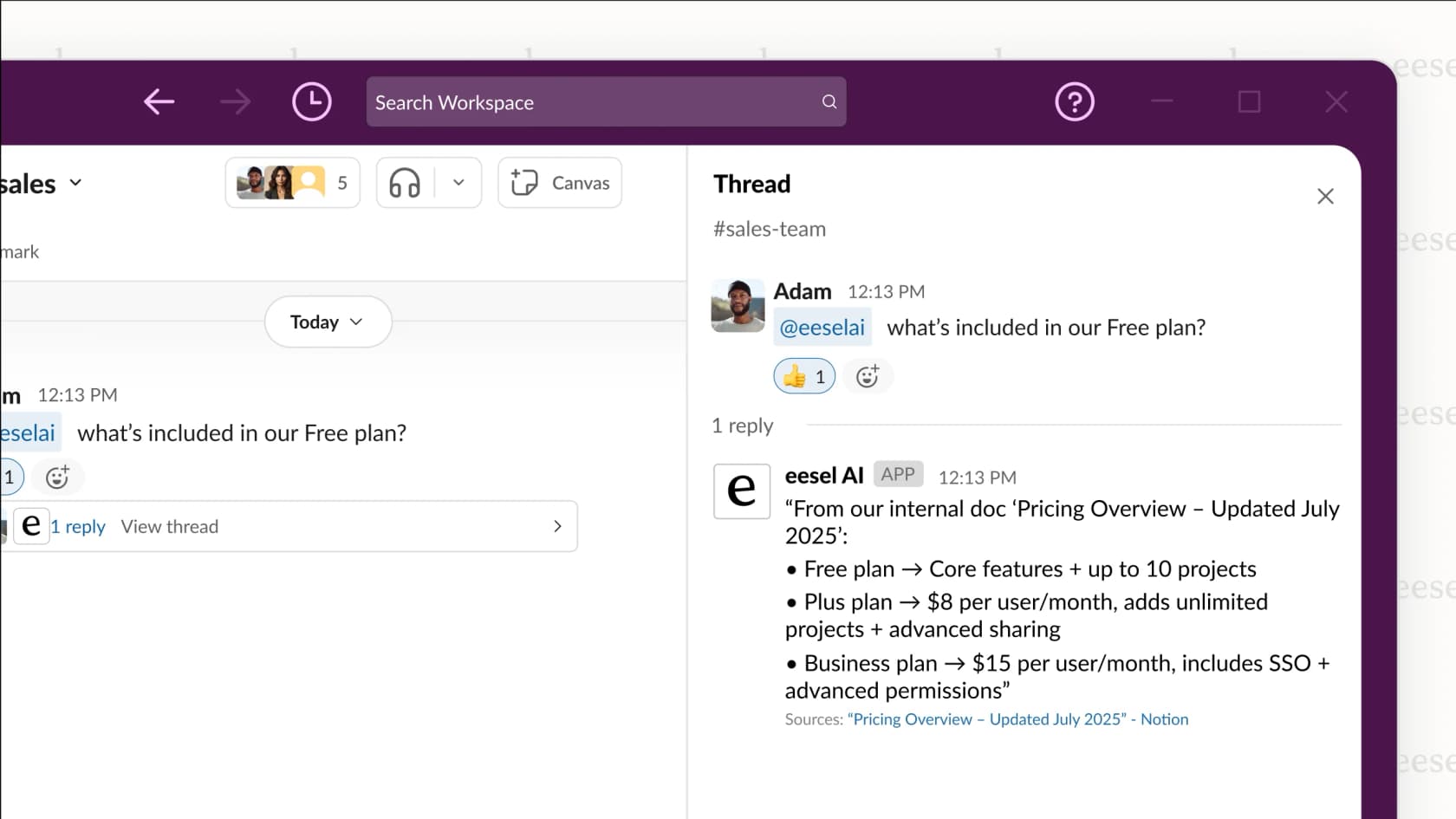 A screenshot of eesel AI