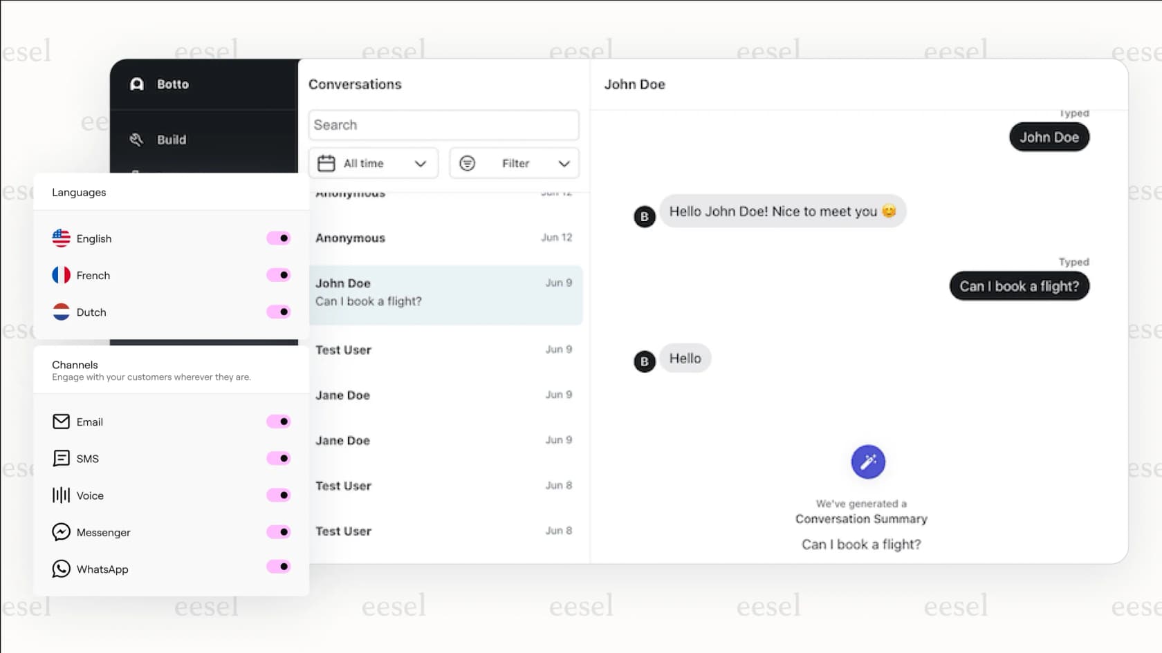 An omnichannel inbox in a modern live chat software platform.