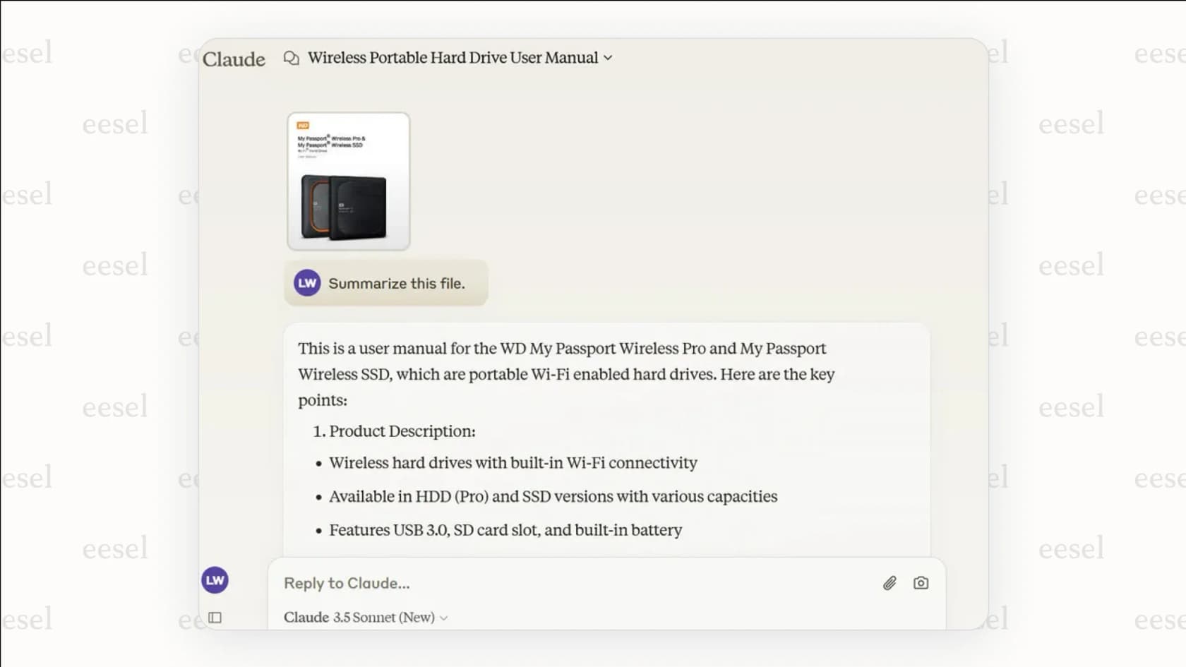 A screenshot of Claude's interface showing its ability to handle large documents, a key feature in the Gemini vs Claude comparison.