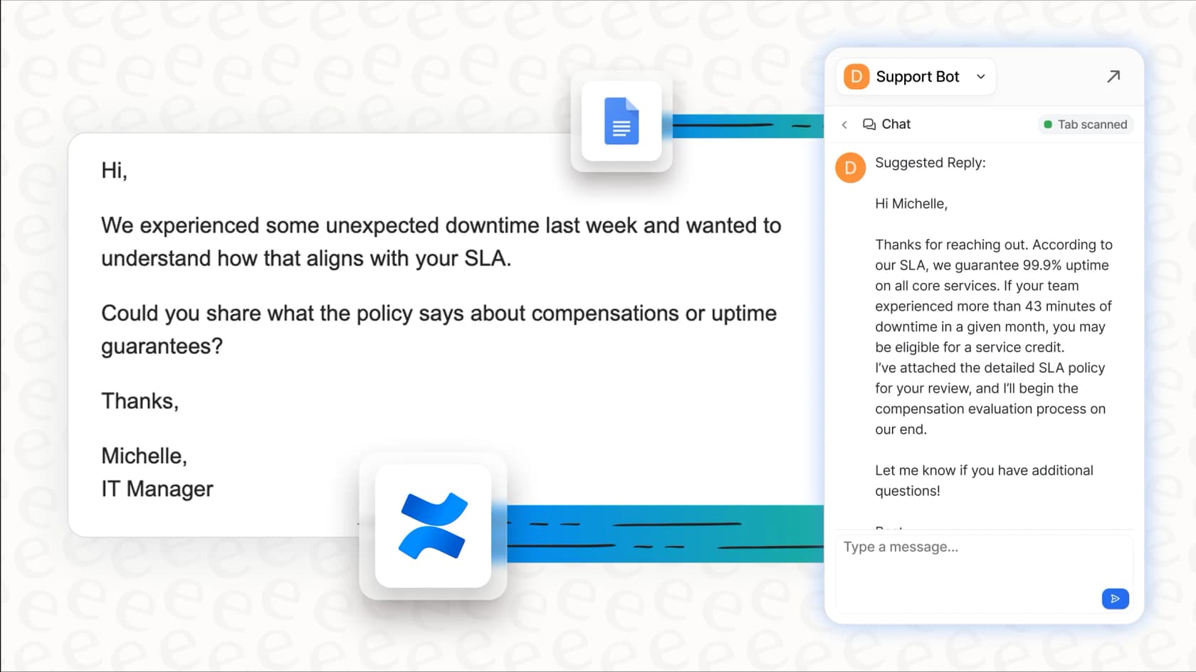 The eesel AI Copilot provides a draft response inside a customer support help desk, demonstrating AI email personalization using internal data.