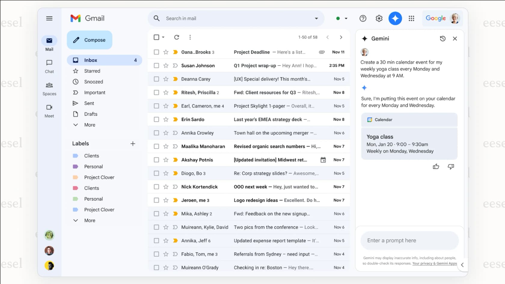 A screenshot of Google Gemini integrated directly into Gmail, demonstrating a key feature in the Gemini vs ChatGPT discussion for business productivity.