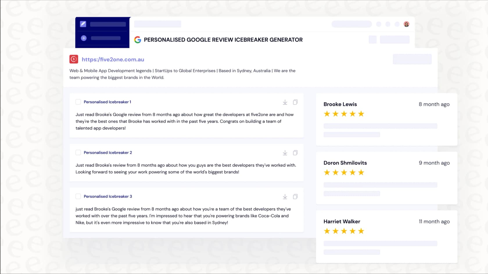 A screenshot from Smartwriter.ai displaying three different personalized opening lines for an email, a core feature of its AI email personalization engine.