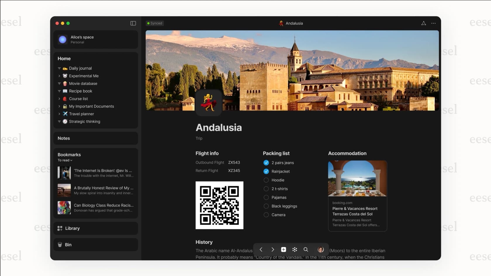 A screenshot of the Anytype app, a secure Notion alternative, showcasing its object-based structure and privacy-focused design.