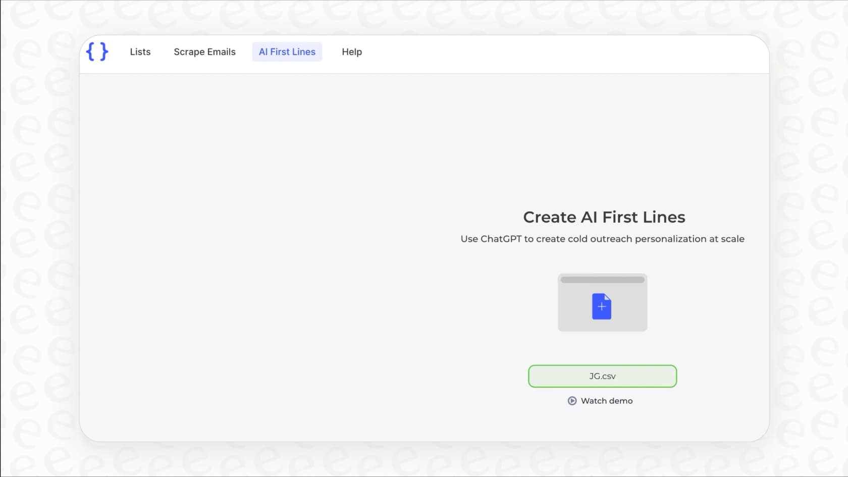 The dashboard of Lyne.ai with an arrow pointing to the "Upload CSV" button, illustrating how easy it is to start a bulk AI email personalization campaign.