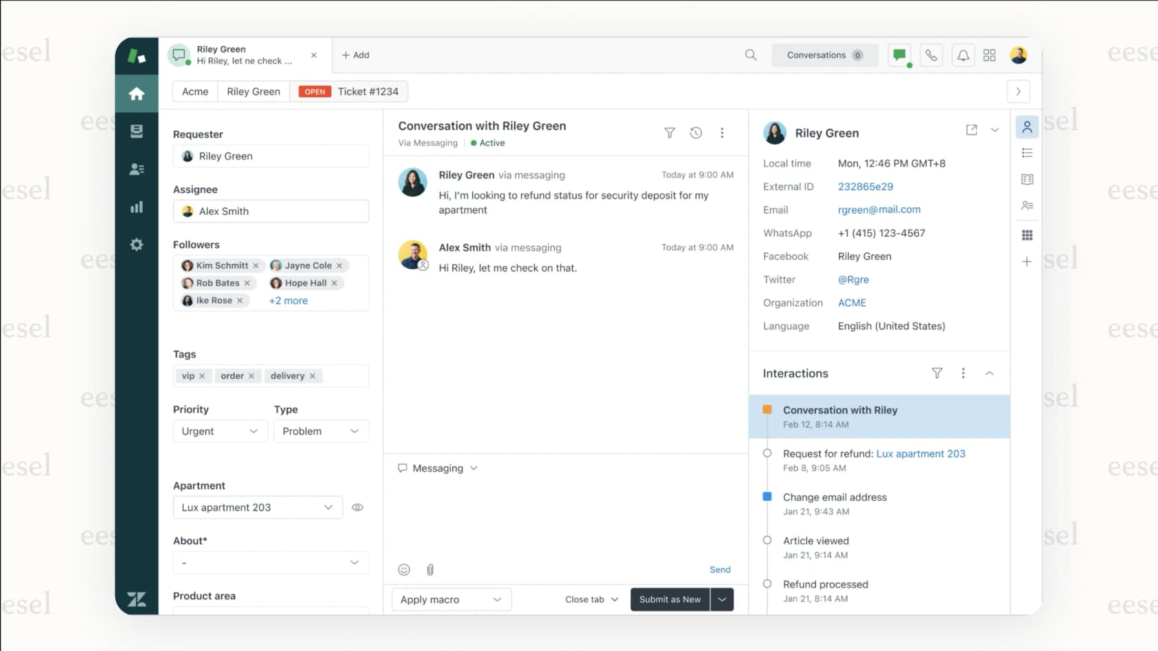 The agent view in Zendesk's live chat software.