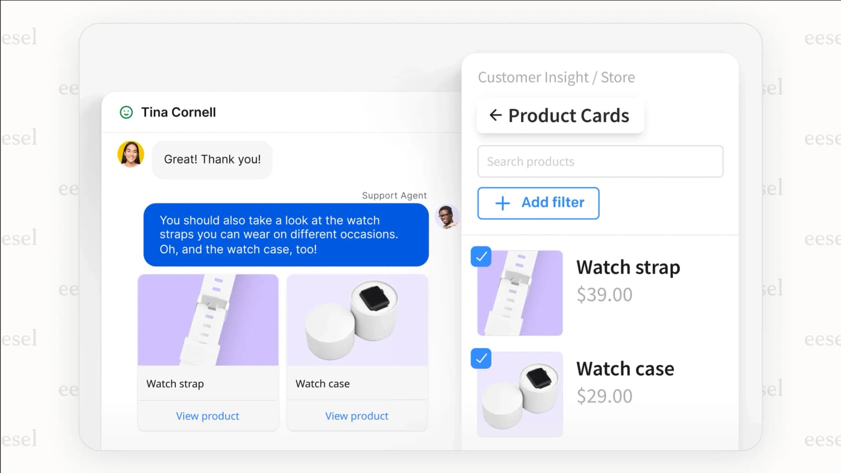 Using product cards in LiveChat's live chat software for sales.