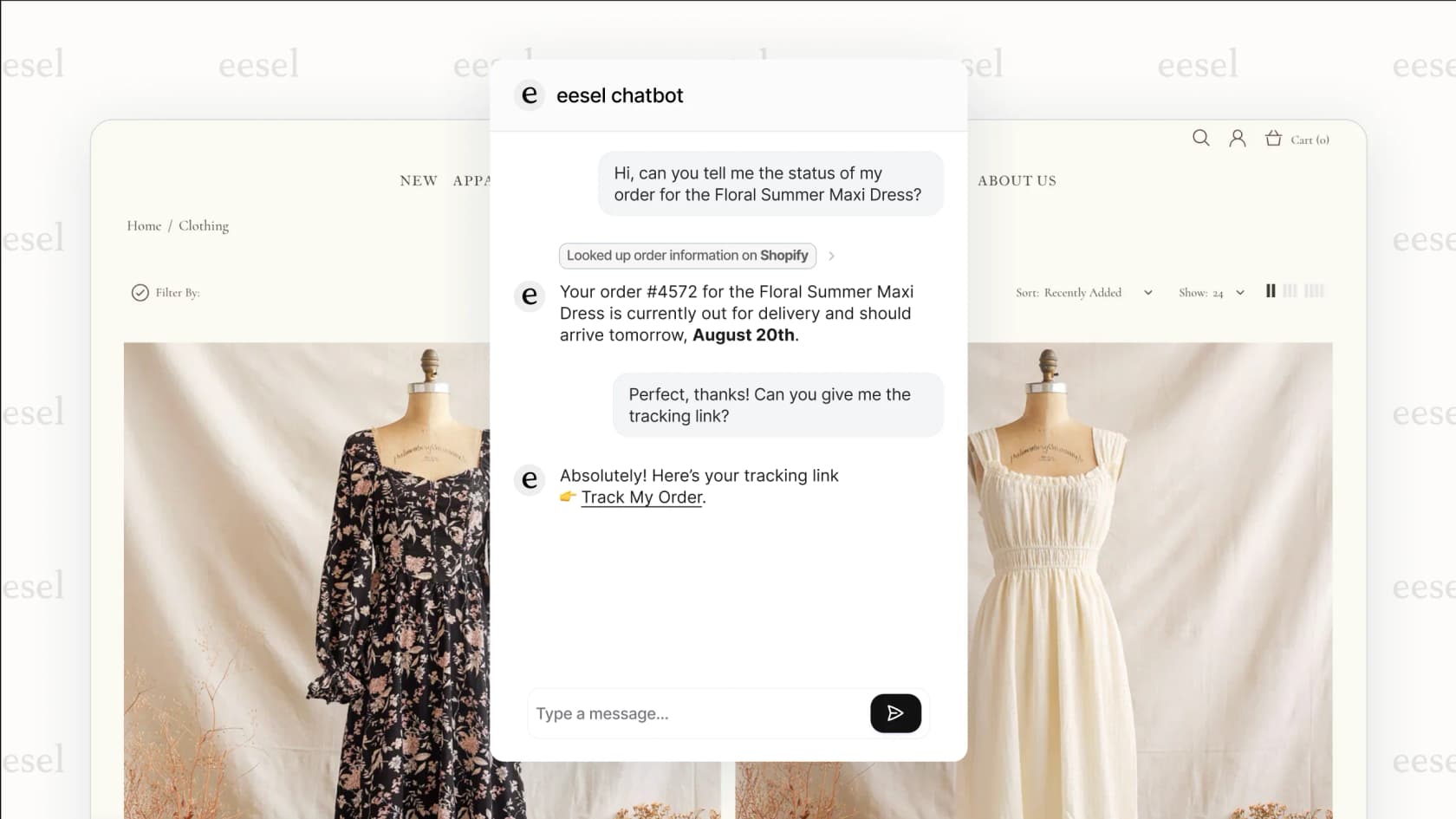 The eesel AI chatbot for e-commerce can integrate with platforms like Shopify to handle orders, returns, and sales.