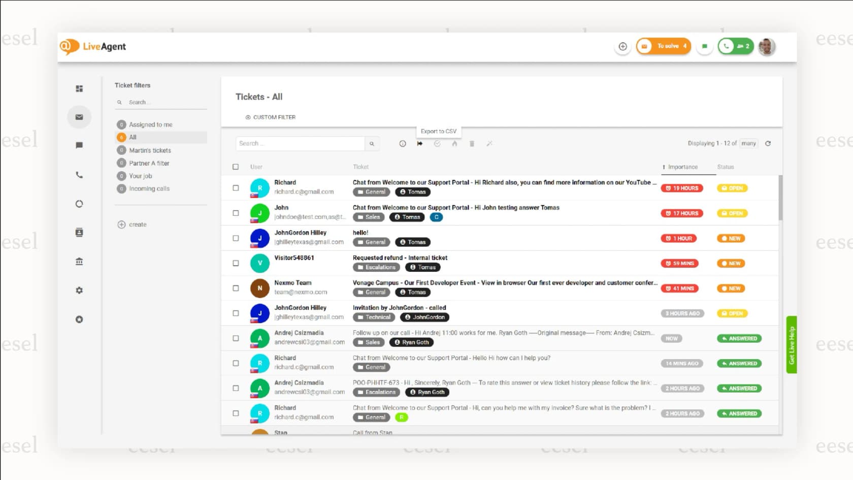 The universal inbox feature of the LiveAgent live chat software.