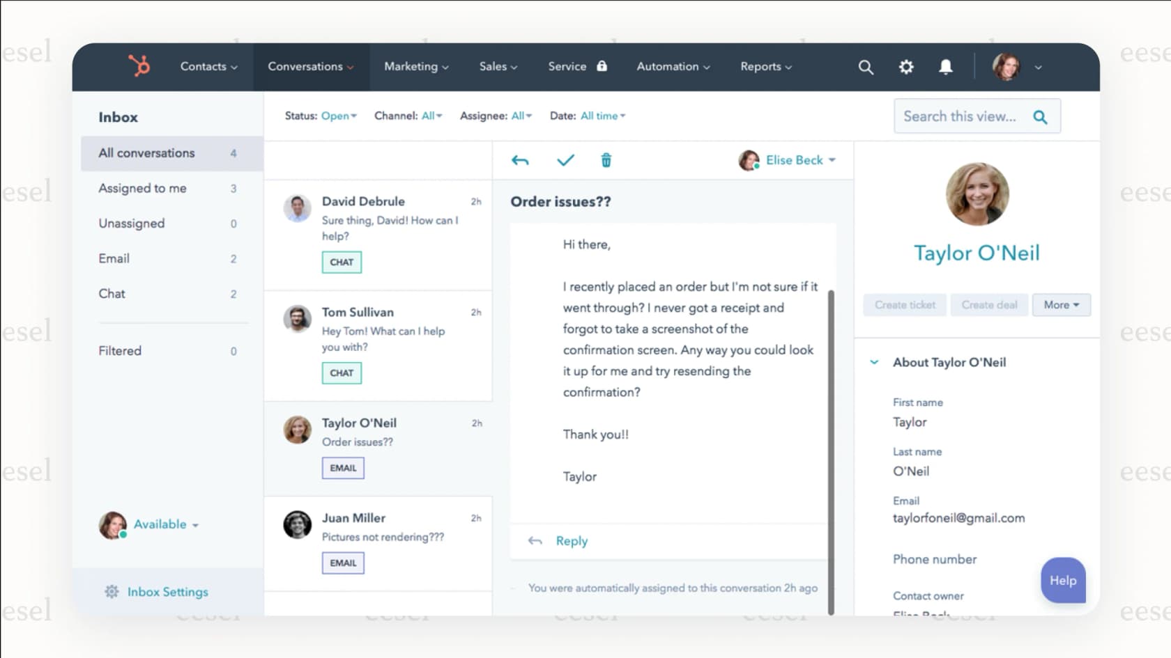 HubSpot's live chat software integrated with its CRM.