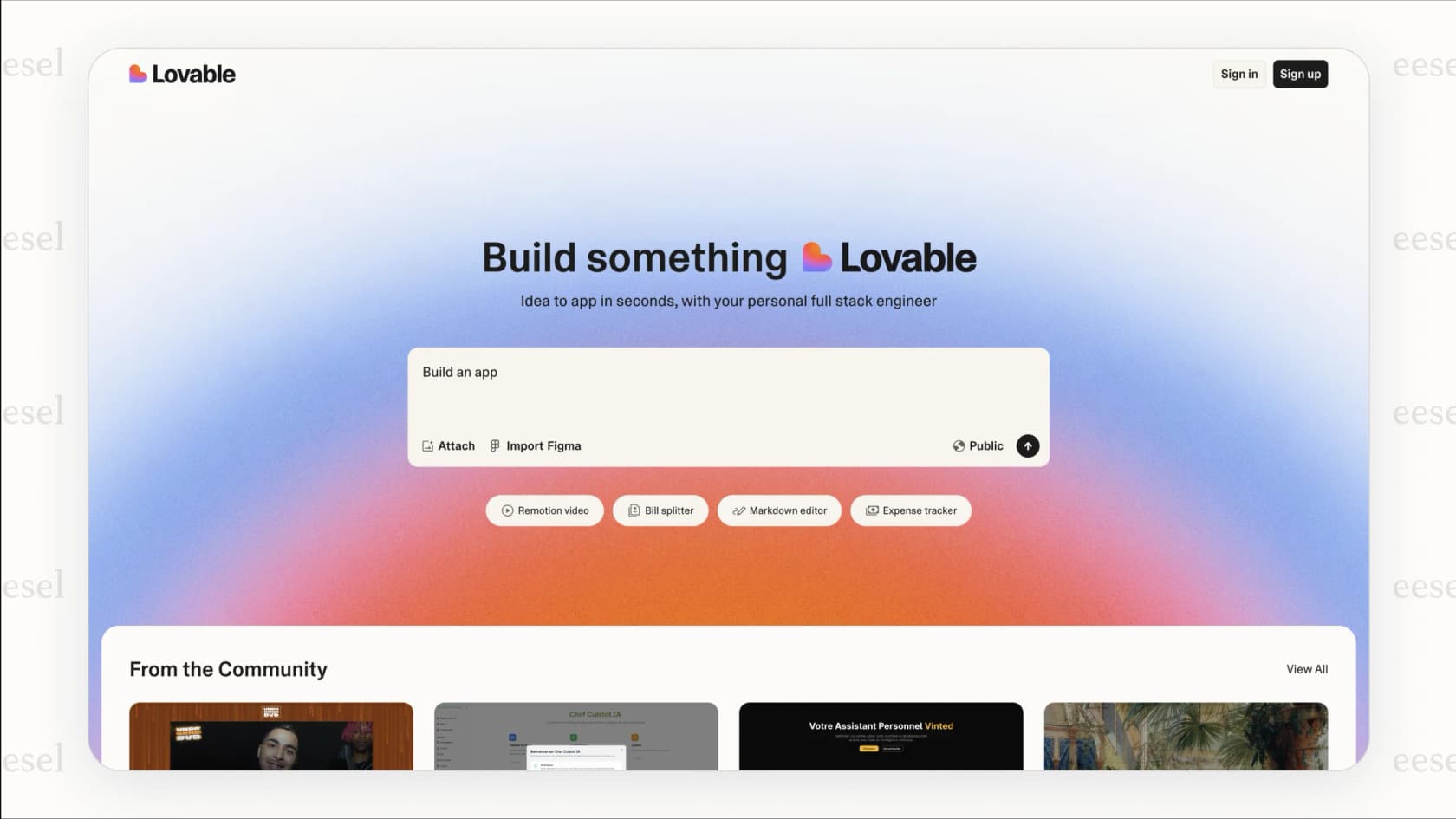 A screenshot from our Lovable review showing the dashboard where users input prompts to generate apps.