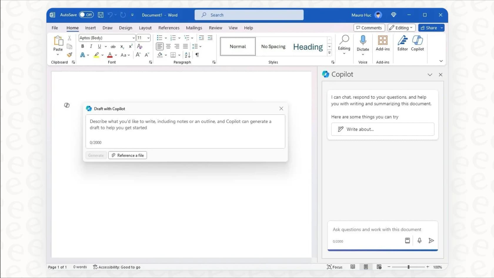 Copilot Pro working inside Microsoft Word
