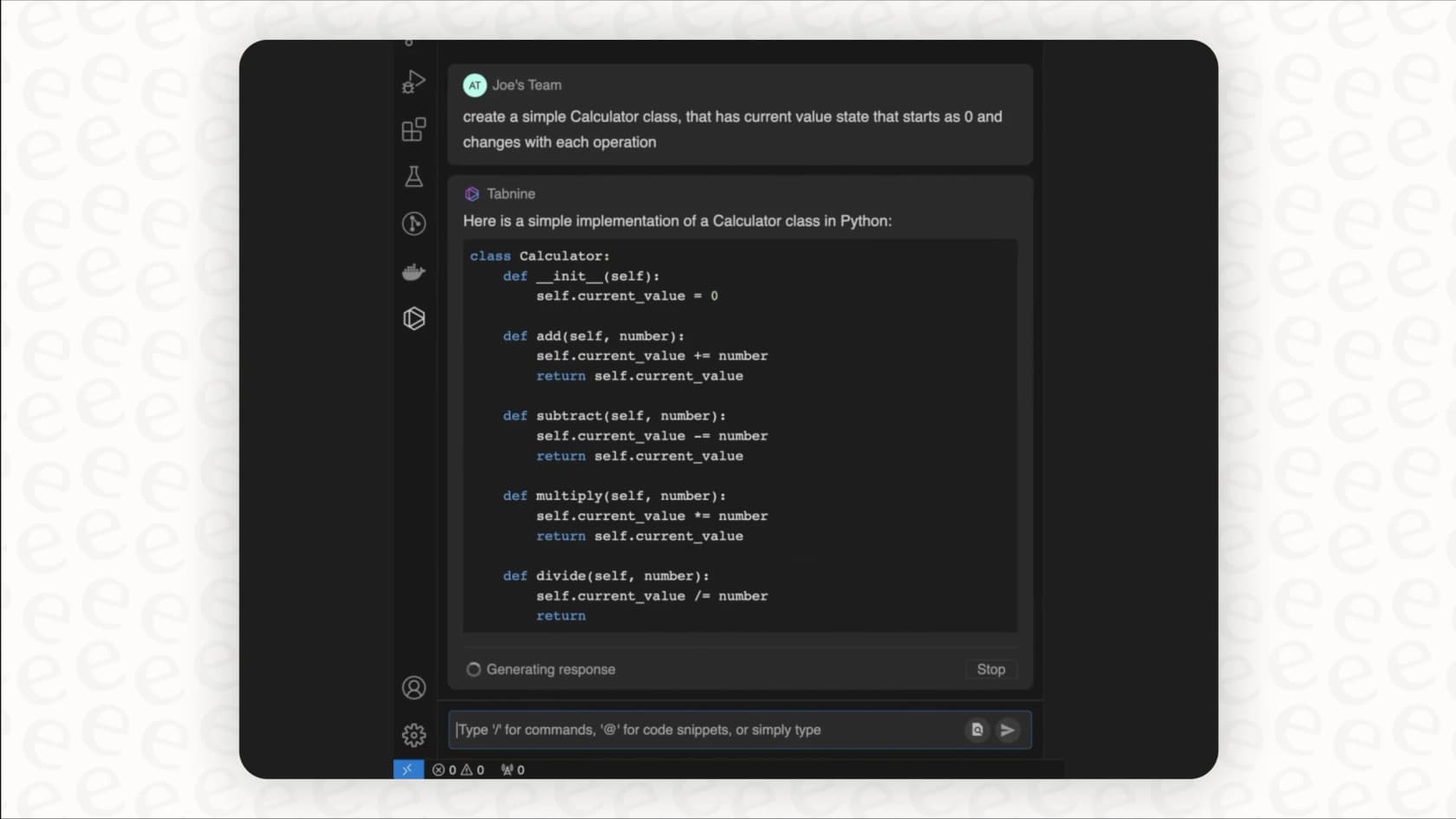 Screenshot for a Tabnine overview showing how a developer