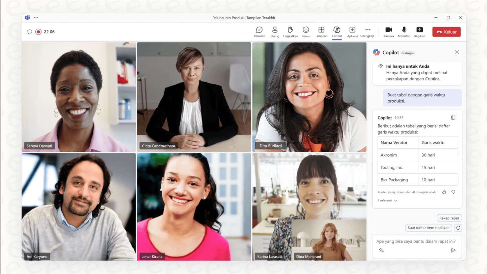 The Copilot interface inside Microsoft Teams, illustrating an add-on that significantly impacts Microsoft Teams pricing.