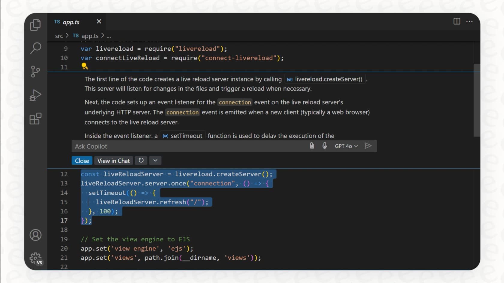 An example of GitHub Copilot inside a code editor