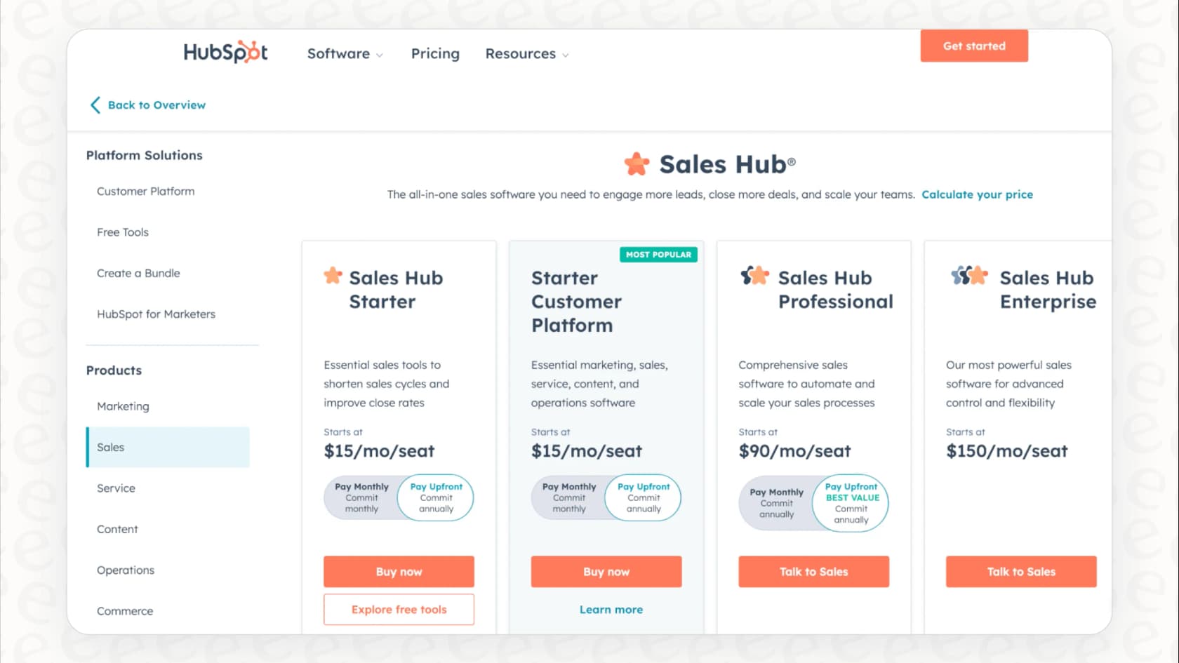 HubSpot pricing tiers and plan options