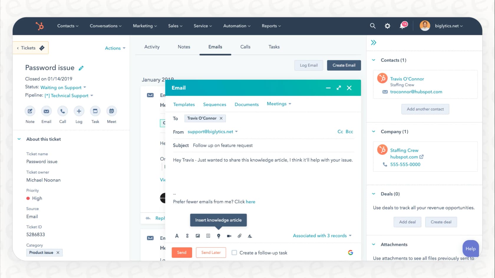 An example of the HubSpot Service Hub