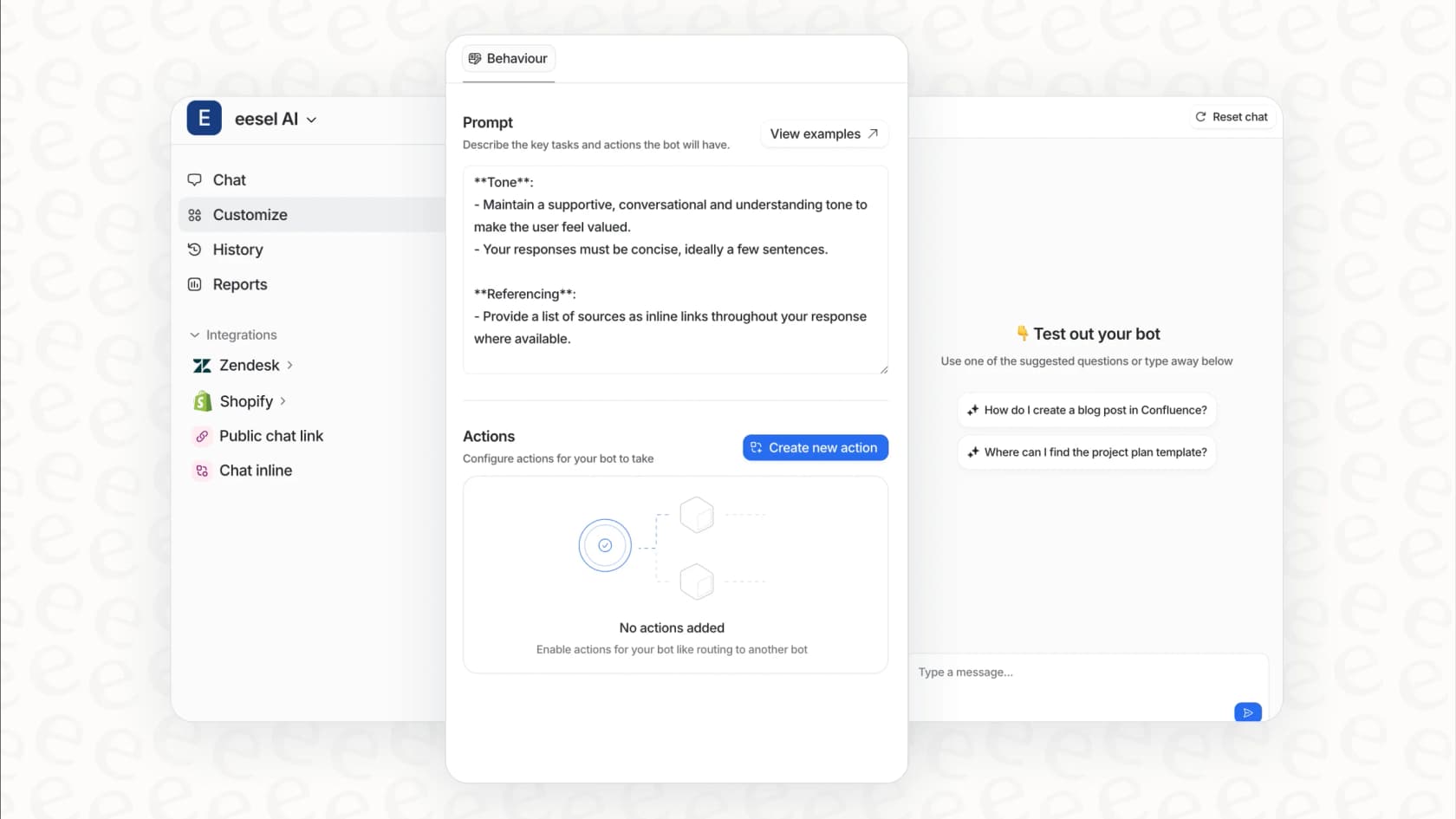 eesel AI customization and behavior settings with guardrails
