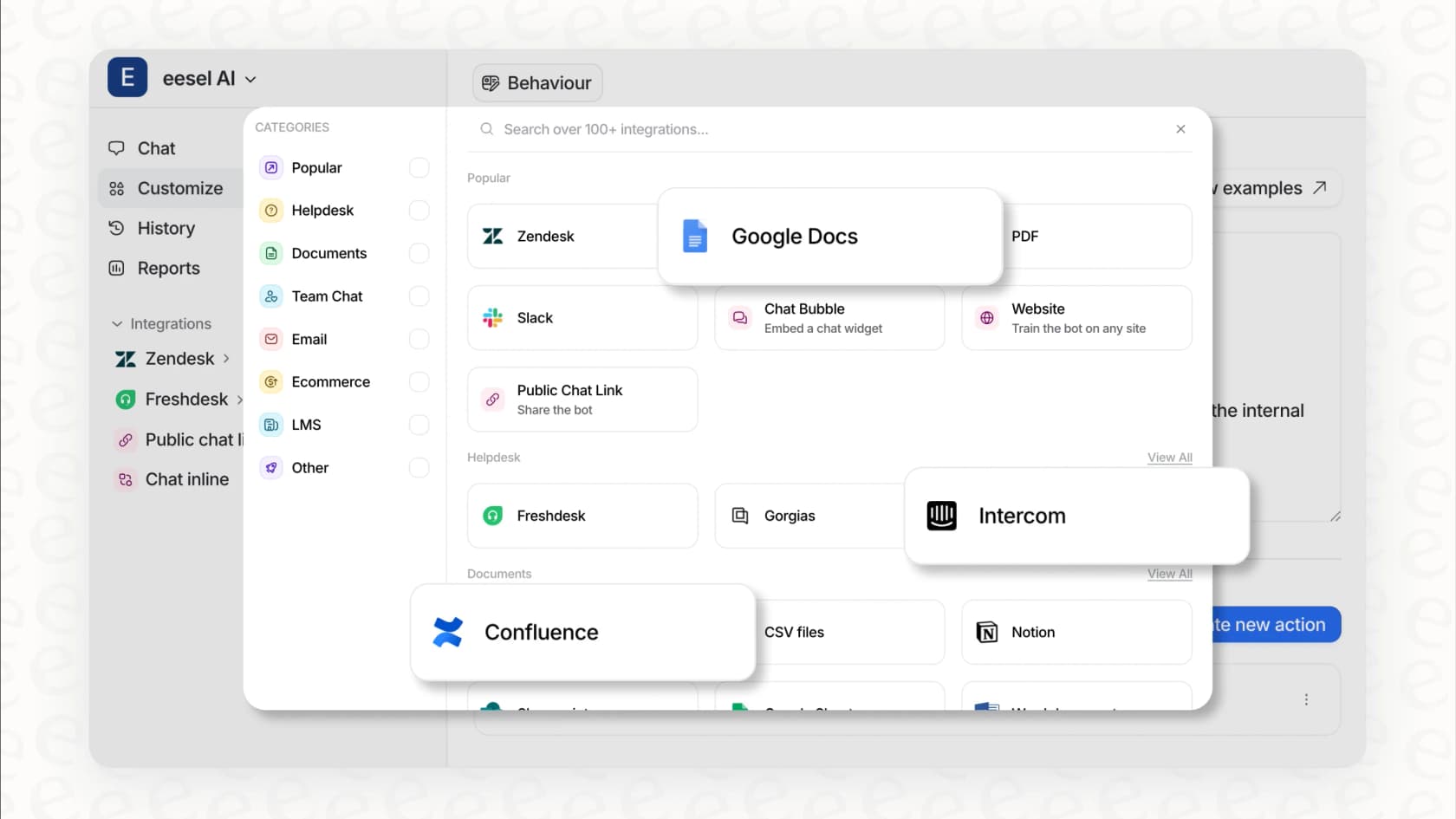 eesel AI platform integrations overview dashboard
