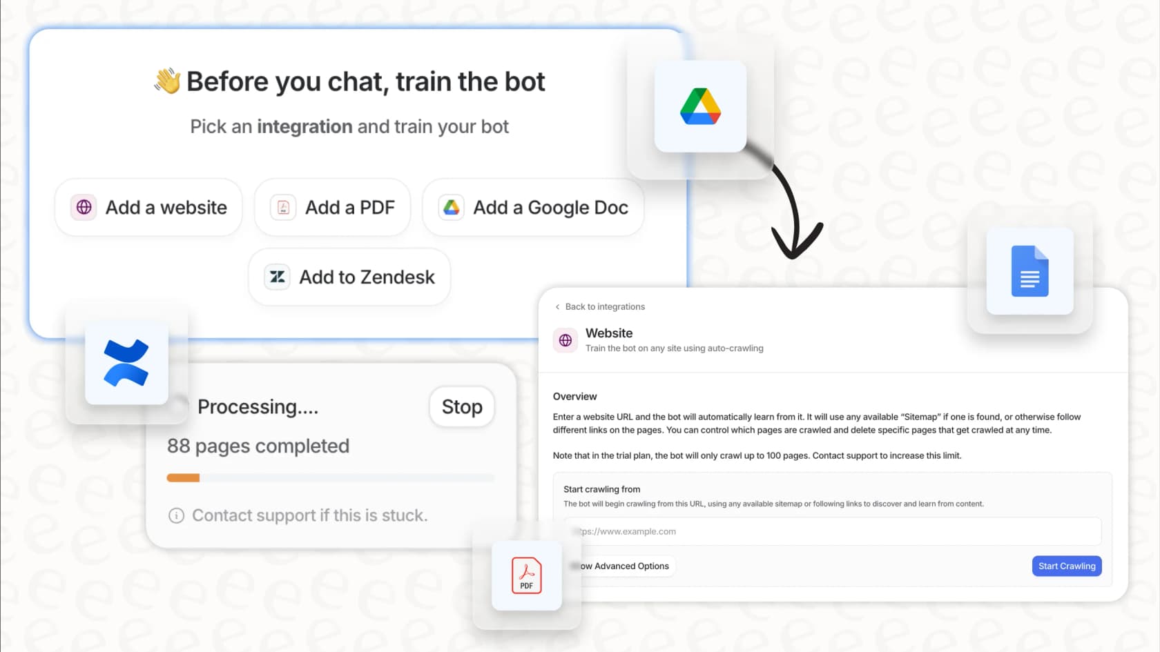 A screenshot showing how chatbots for order status, returns, and shipping are trained on existing business data for accurate responses.