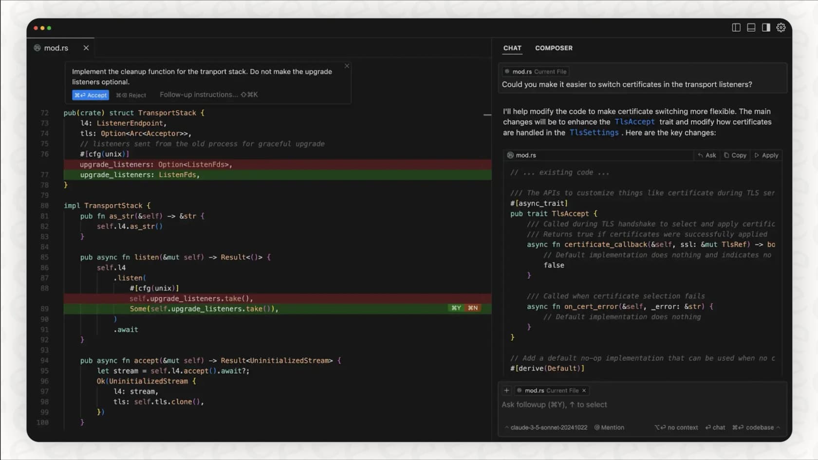 A screenshot of the Cursor AI editor, which many Cursor reviews praise for its familiar VS Code-based layout.