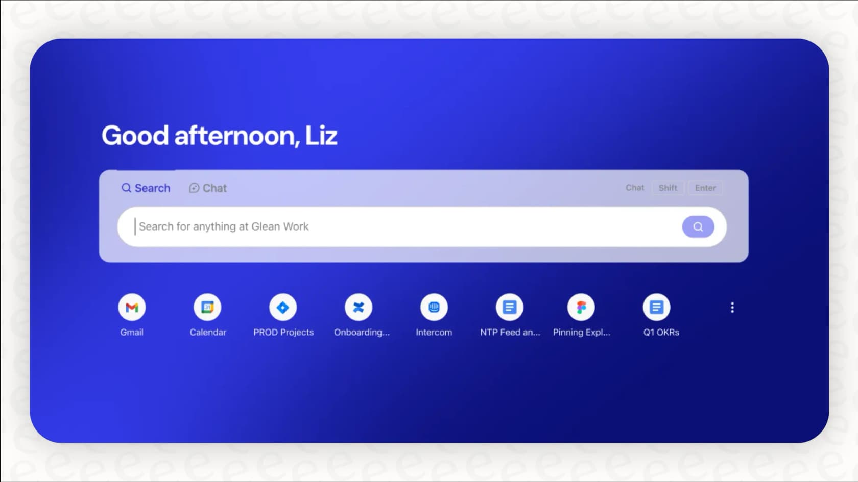 A look at the Glean search bar, which allows users to search across all their connected applications from one place.