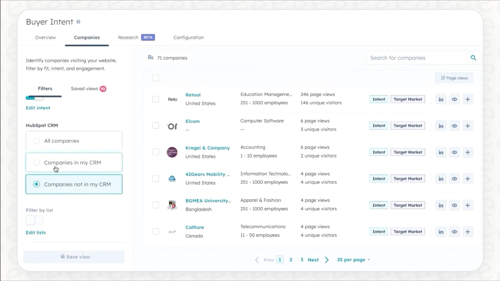 A screenshot showing how to flag important pages using the Breeze Intelligence buyer intent feature