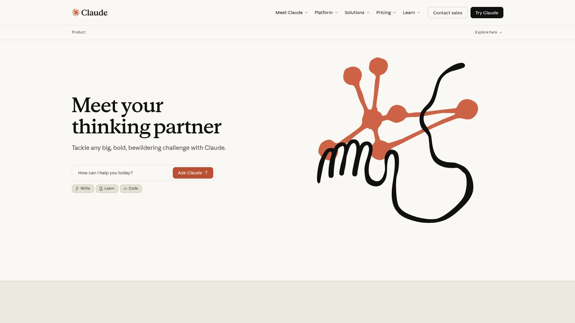 A screenshot of the Claude landing page, a powerful Google Gemini 3 alternative for writing.