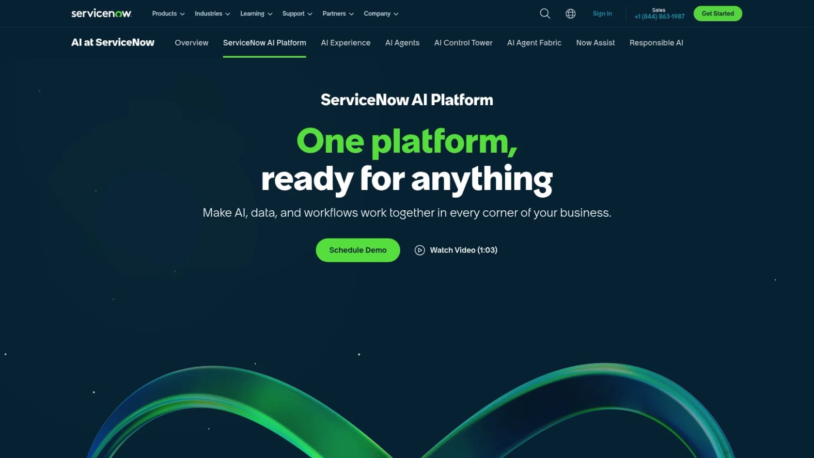 A screenshot of the ServiceNow landing page, which illustrates the platform