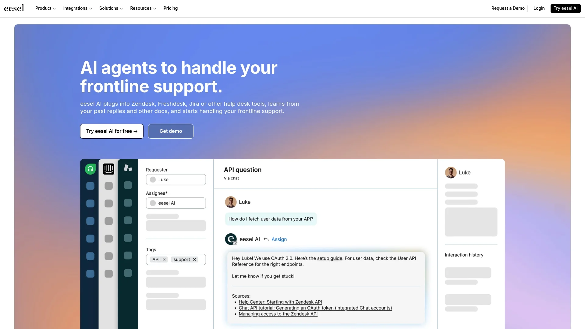 An overview of the AI Agent feature in eesel, one of the best AI IT support tools for service desks.