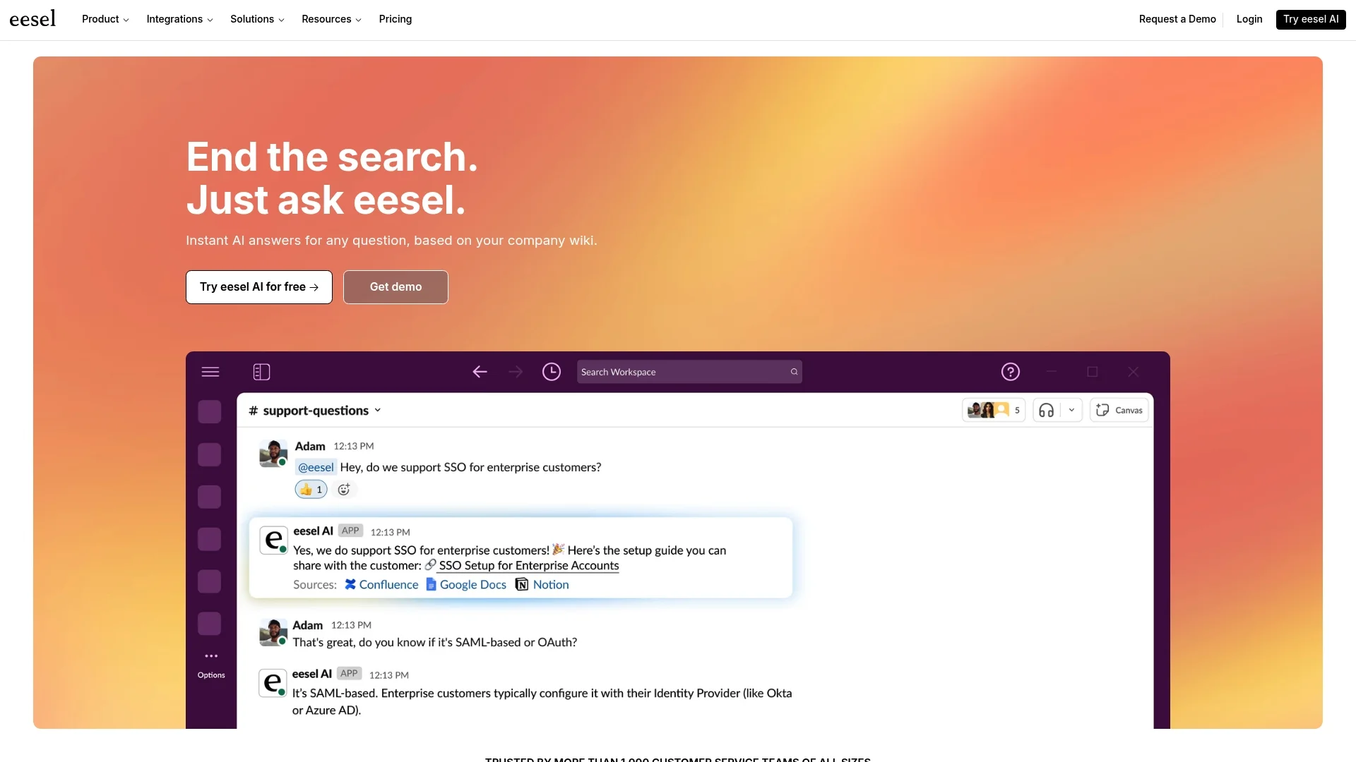 An image showing the eesel AI Internal Chat in action, a core feature of their ai it help desk.