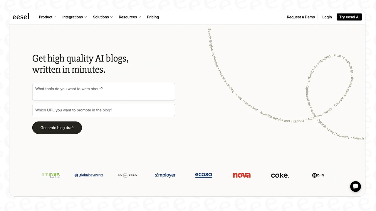A graphic showcasing the user interface of the eesel AI blog writer, one of the best AI writing tools for content creation.