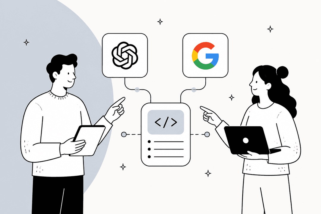 Two developers comparing OpenAI and Google API workflows