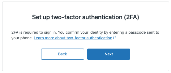 Two-factor authentication setup screen in Zendesk
